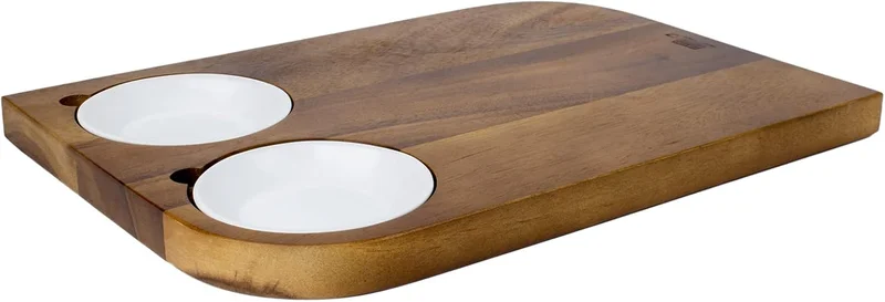 بيلي بلي لوح تقديم خشبي مع 2 طبق سيراميك للغموس، طبق ستيك خشبي للتقديم